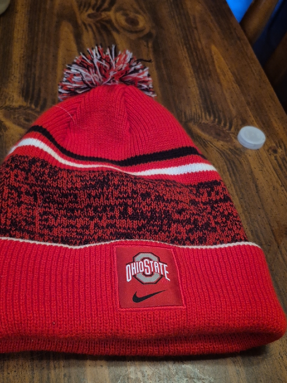 Nike Ohio State Adult Pom Beanie - Red/Black/White